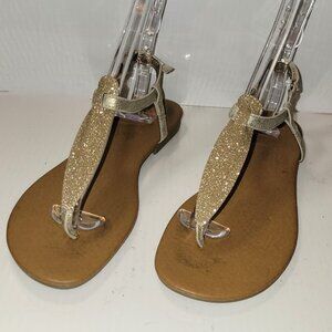Jellypop Girls Gold Glitter T-Strap Thong Summer Sandals Women Size 6